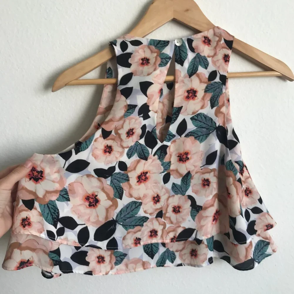 Show Me Your MUMU King Crop Top Peach Floral Cropped Layered Sleeveless Tank XS - Picture 6 of 7